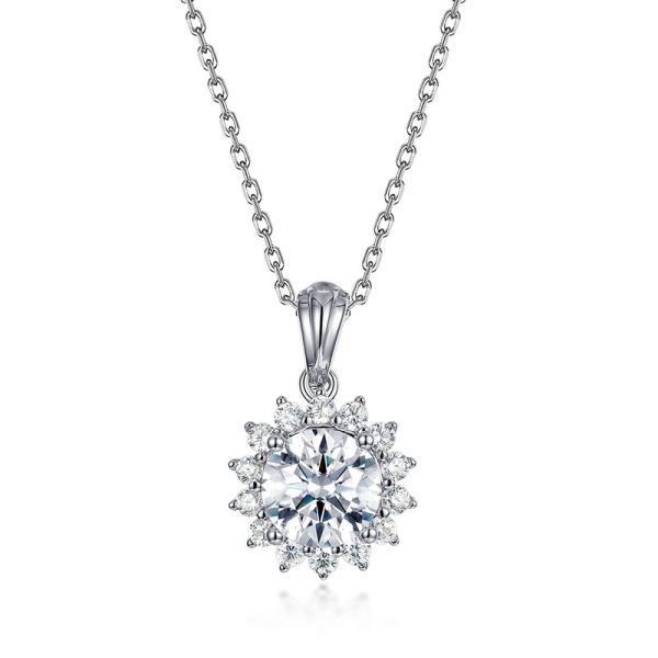 Silver Floral Cubic Zirconia Pendant Necklace