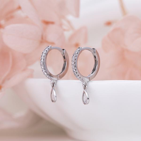 Silver Pavé Teardrop Huggie Earrings