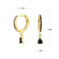 Gold Huggie Earrings with Black Drop