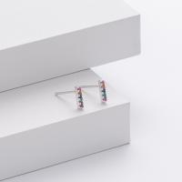 Silver Multicolor Stone Bar Stud Earrings