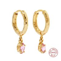Hammered Gold-Finish Pink Stone Small Hoop Earrings