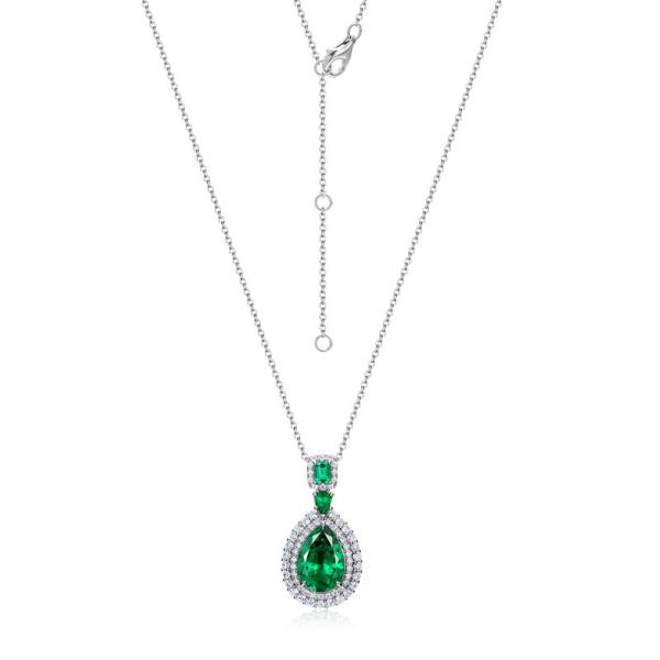 Green Teardrop Halo Pendant Necklace