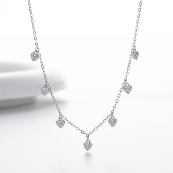 Silver Heart Charm Station Necklace
