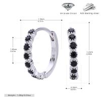Black Zircon Silver Hoop Earrings