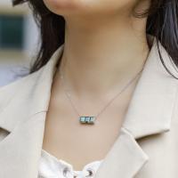Silver Bezel Green Geometric Pendant Necklace