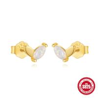 925 Silver Gold-Tone Opal Stud Earrings