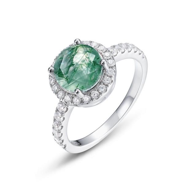 Silver Halo Green Stone Ring