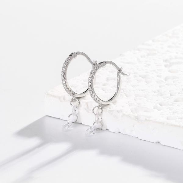 Silver Pavé Cubic Zirconia Hoop Earrings