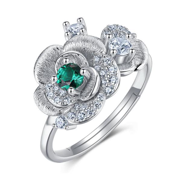 Floral Emerald Silver Ring