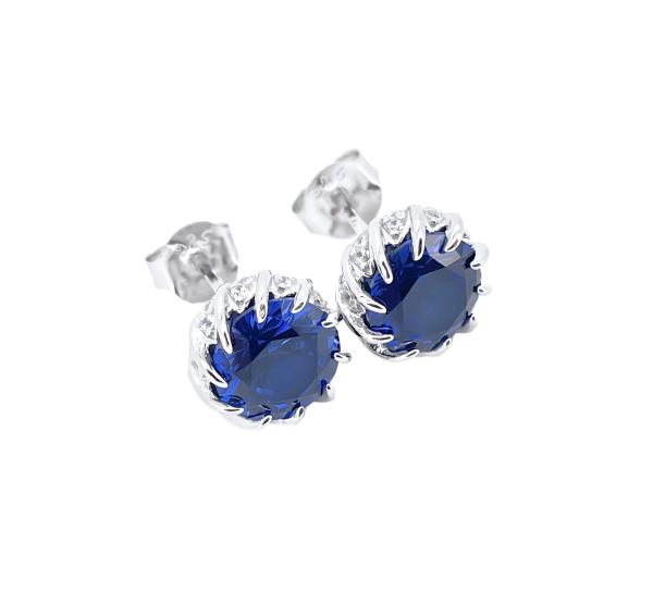 Silver Sapphire Stud Earrings