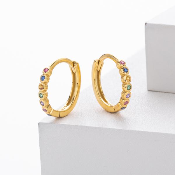Gold Multicolor Stone Hoop Earrings