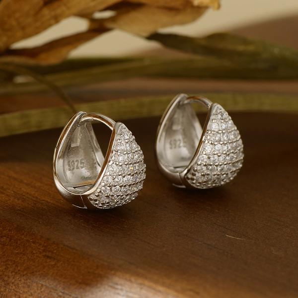 Silver Geometric Huggie Earrings