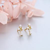 Gold Pearl Cross Stud Earrings
