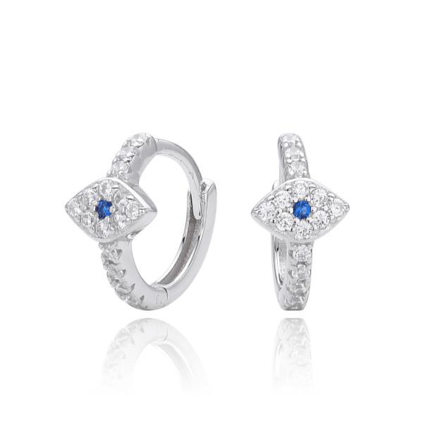 Evil Eye Silver Huggie Earrings