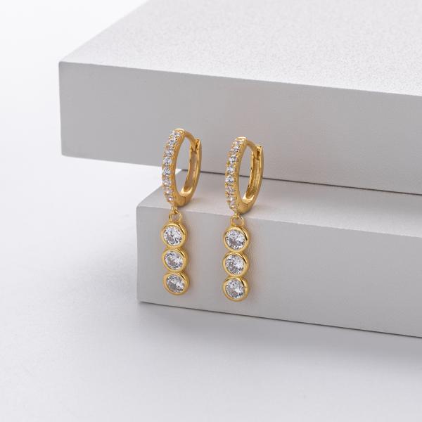 Gold Cubic Zirconia Dangle Huggie Earrings