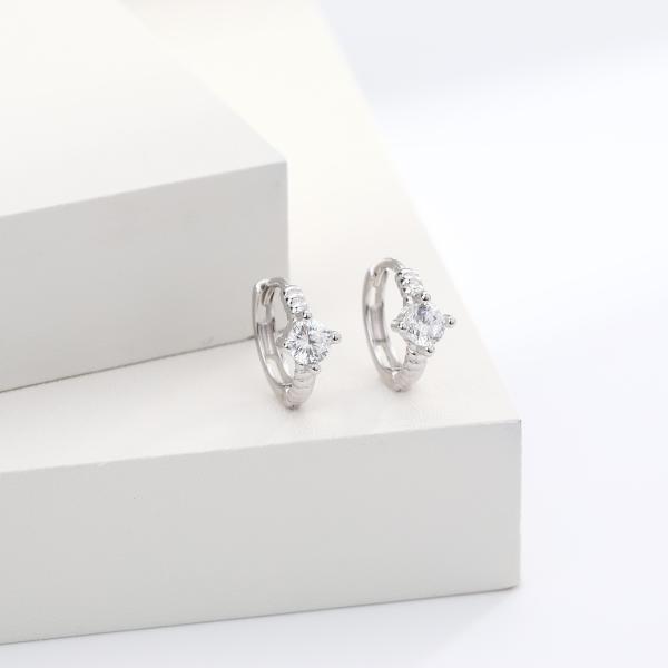 Silver-Tone Cubic Zirconia Huggie Earrings