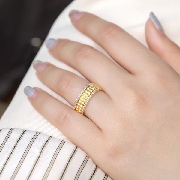 Two-Tone Hammered Pavé Band Ring