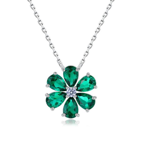 Green Floral Prong Pendant Necklace