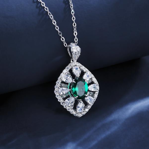 Emerald Silver Pendant Necklace