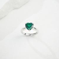 Silver Heart Green Stone Ring