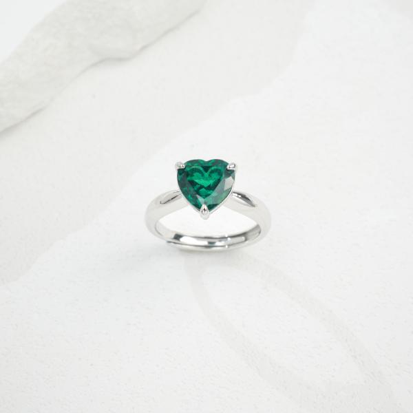 Silver Heart Green Stone Ring