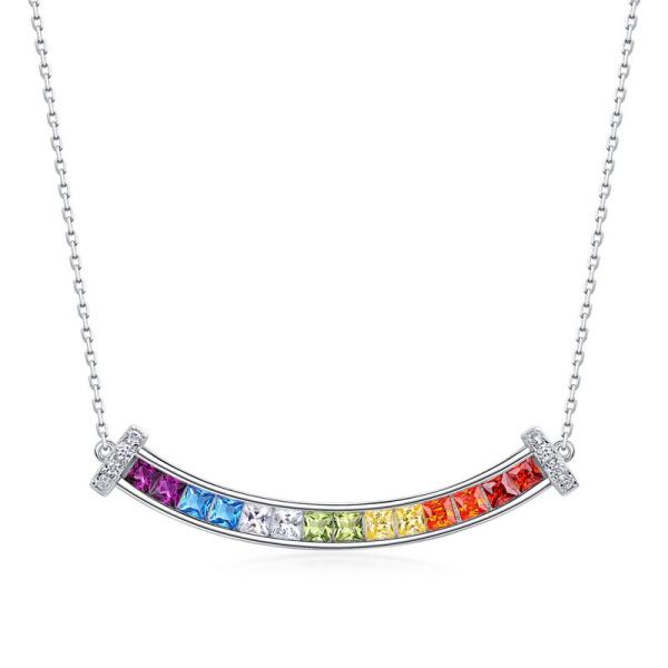 Silver Rainbow Bar Pendant Necklace