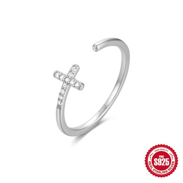 925 Silver Pavé Cross Band Ring