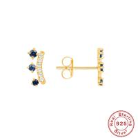 Gold Climber Earrings with Blue Stones