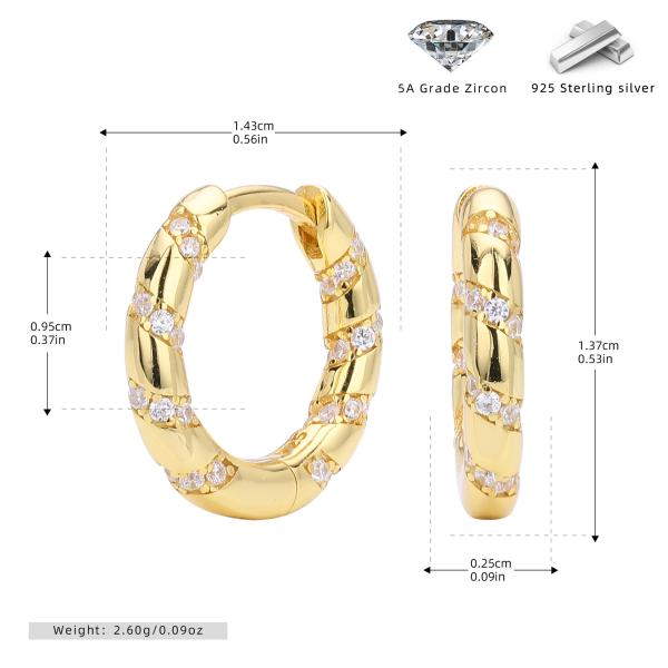 Gold Zirconia Twist Huggie Earrings