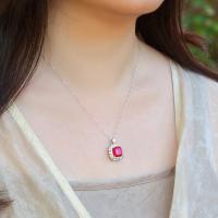 Silver Ruby Halo Pendant Necklace