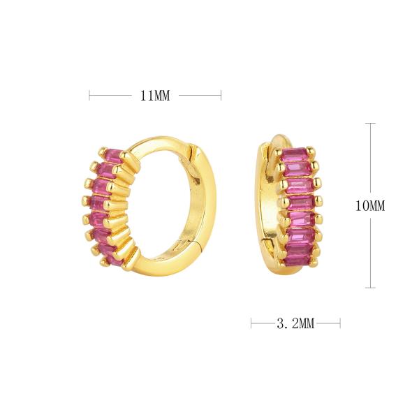 Gold Pink Crystal Huggie Earrings