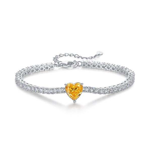 Heart Citrine Silver Tennis Bracelet
