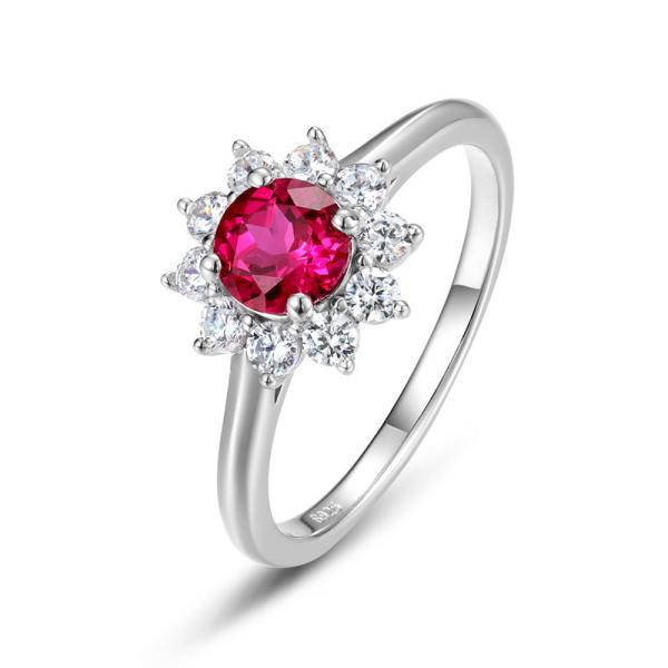 Ruby Floral Silver Ring