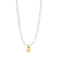 Gold Hamsa Freshwater Pearl Necklace