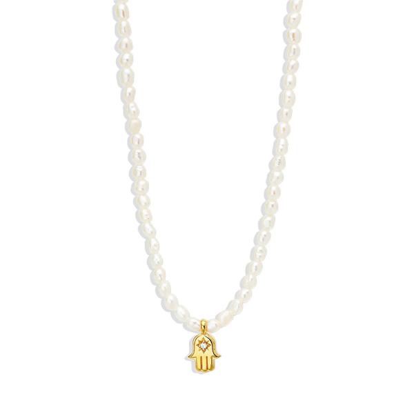Gold Hamsa Freshwater Pearl Necklace
