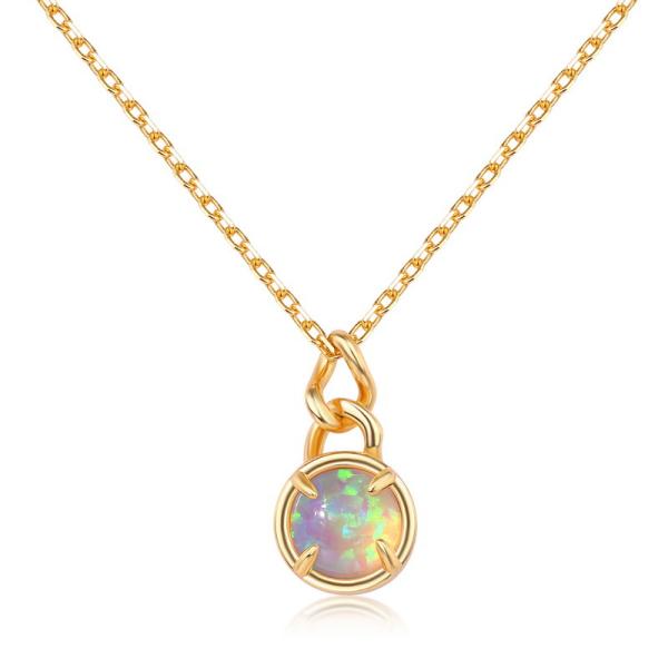 Gold Opal Prong Pendant Necklace
