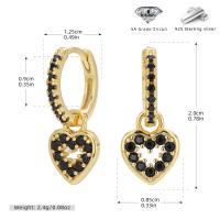 Gold-Plated Black Zircon Heart Huggie Earrings