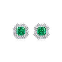 925 Silver Halo Emerald Stud Earrings