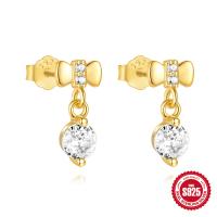 Gold-Finish Bow Dangle Earrings with CZ