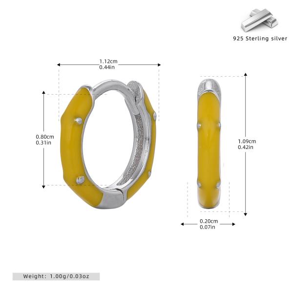 Yellow Enamel Silver Huggie Earrings