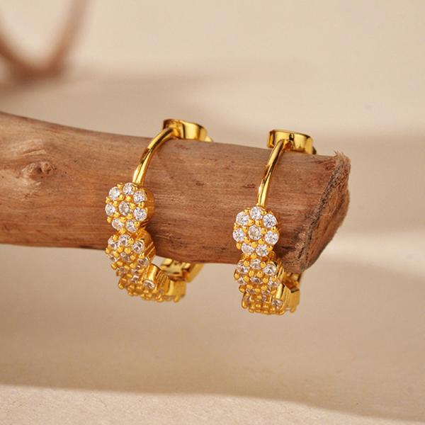 Floral Pavé Gold Hoop Earrings