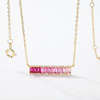Gold Pink Stone Bar Pendant Necklace