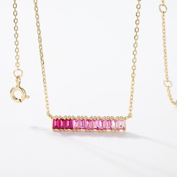 Gold Pink Stone Bar Pendant Necklace