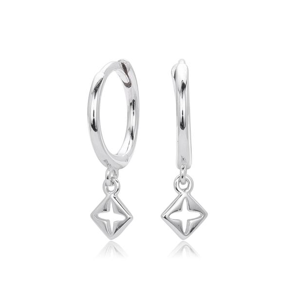 Silver Geometric Charm Hoop Earrings