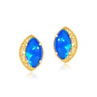 Gold Blue Opal Stud Earrings