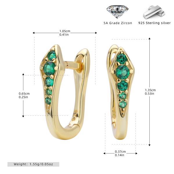 Gold Green Zircon Huggie Earrings