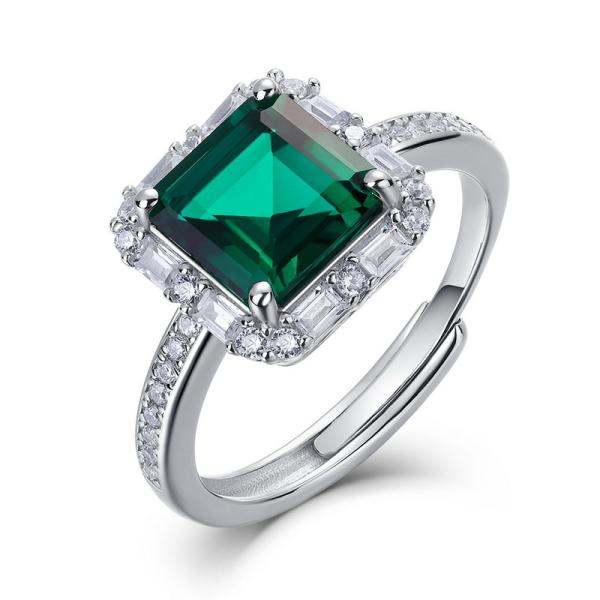 Sterling Silver Emerald Halo Ring