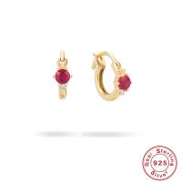Gold-Plated Ruby Huggie Earrings