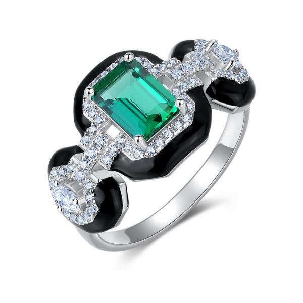 Silver Band Emerald Stone Statement Ring