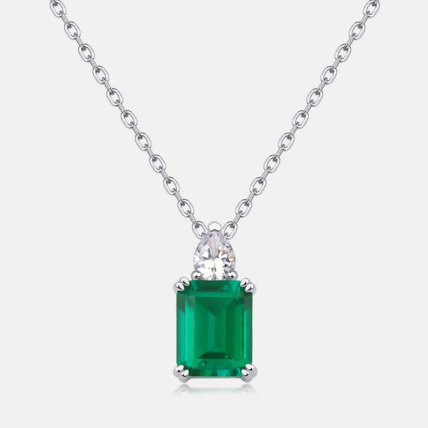 Silver Emerald Prong Pendant Necklace